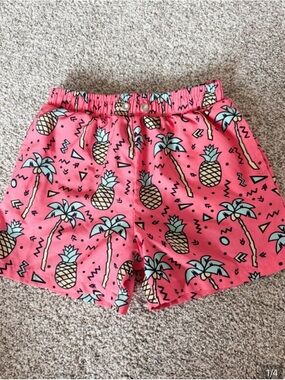 Pink Pineapple Print Swim Shorts boys 7 w/built in spandex shorts